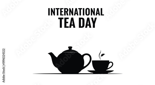 International Tea Day celebration vector illustration featuring a minimalist teapot and steaming teacup design.