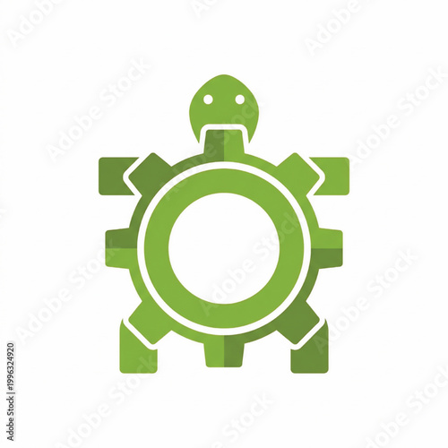 Gear settings icon with green tech silhouette and central circular target for configuration and optimization