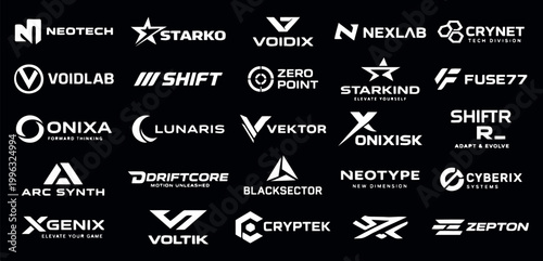 Abstract futuristic technology branding symbols set with geometric logo style elements for corporate identity design