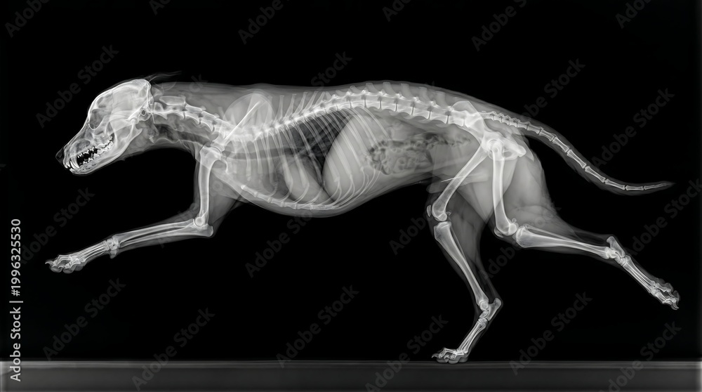 Fototapeta premium Xray image of running dog skeleton.
