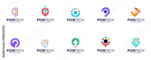 collection of location-based digital service logos, search, accuracy, vector graphic design.