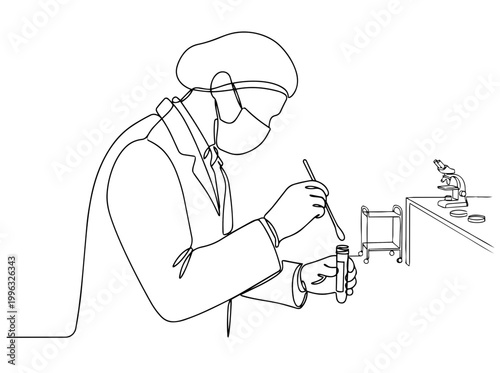 Forensic technician collecting sample continuous one line drawing. Laboratory science research concept. Minimalist vector illustration