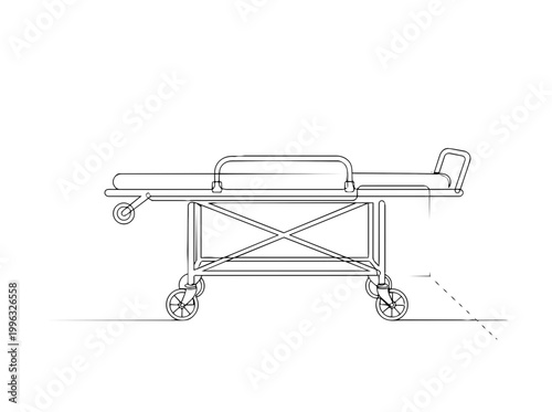 Emergency hospital stretcher continuous line drawing. Medical gurney equipment vector illustration