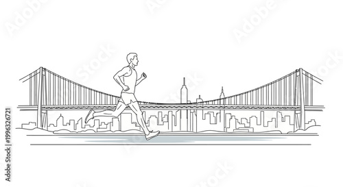 Man jogging across a city bridge.