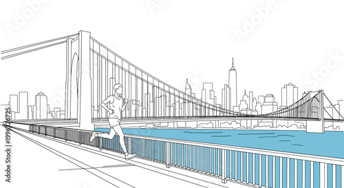 Man running on Brooklyn Bridge pathway.