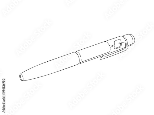 Insulin pen medical device. Continuous line art illustration of diabetes management tool. Vector graphic isolated on white background