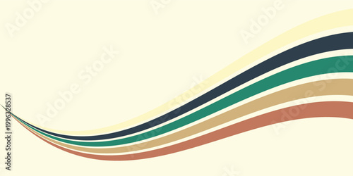 Abstract background of rainbow groovy Wavy Line design in 1970s Hippie Retro style. Vector pattern ready to use for cloth, textile, wrap and other