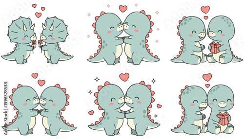 A set of cute elephant illustrations showing love and affection