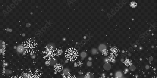 Snow particles float with radiant frosty glow. Elegant motion adds magical winter atmosphere. Perfect design element for festive backgrounds and banners. Vector