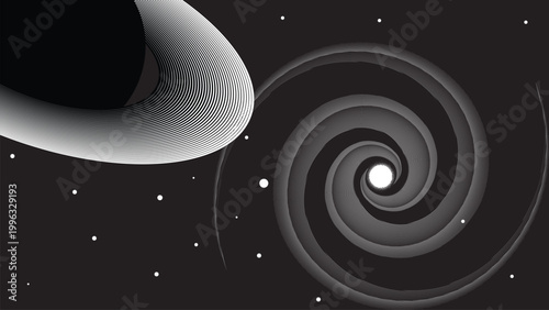 Stars and exoplanet in outer space. Futuristic landscape, with lines . Night landscape with starry sky .Vector illustration