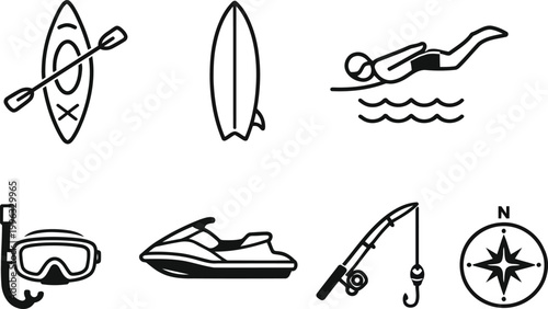 7-Piece Water Sports & Outdoor Vector Icon Set