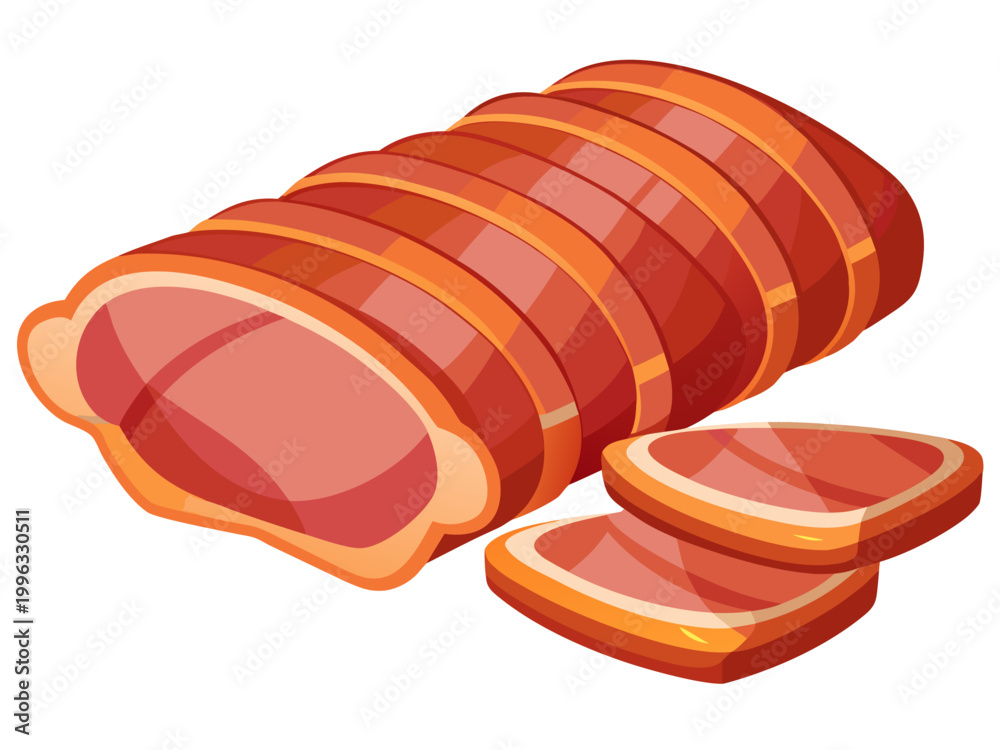 Obraz premium Roast meat loaf sliced with two pieces displayed on white background