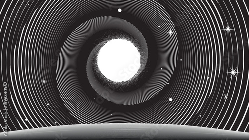 Stars and exoplanet in outer space. Futuristic landscape, with lines . Night landscape with starry sky .Vector illustration