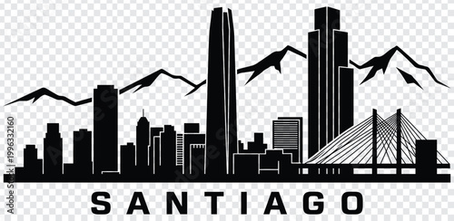 Φωτογραφία Black and white santiago city skyline with mountains and bridge silhouette