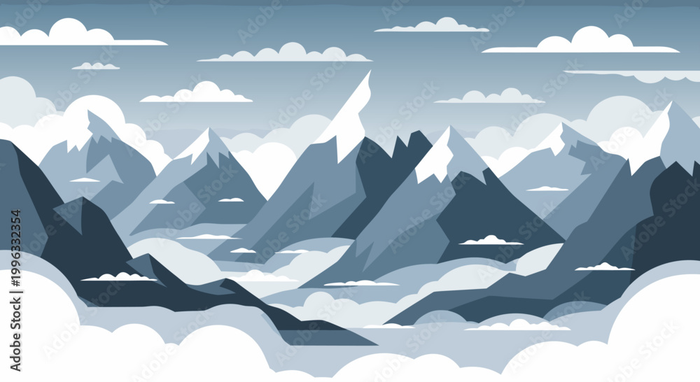 Fototapeta premium Mountains layered above clouds in winter mountain landscape