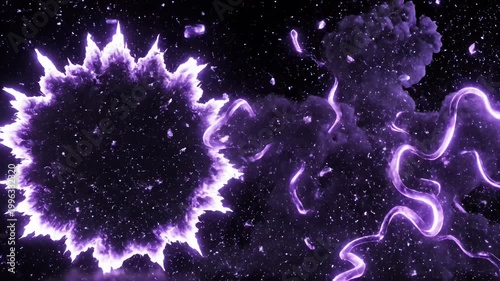 Two vertical plumes of purple smoke against black background