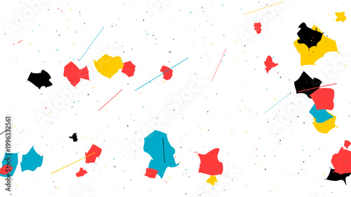 Abstract Memphis style pattern, colorful organic shapes and lines, retro geometric elements with scattered dots, modern playful vector background design