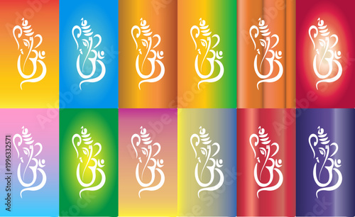Ganesha Om Symbol Colorful Background Set