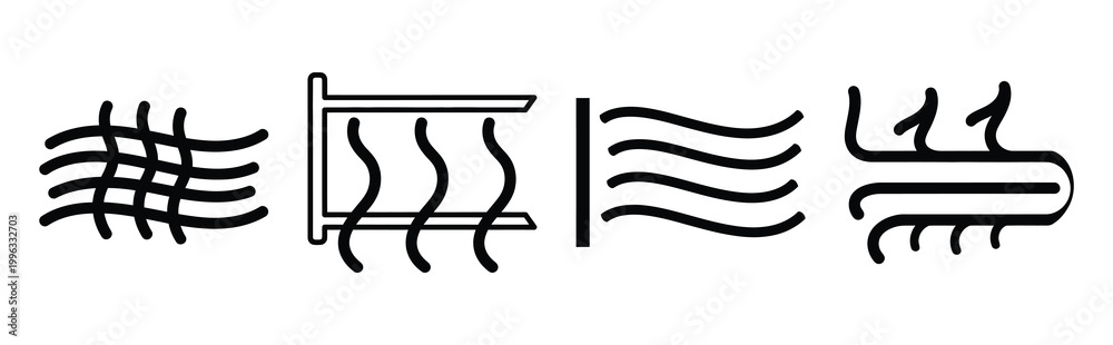 Obraz premium Minimal outline cooling airflow waves icon set in editable stroke style. Air conditioning icon set.