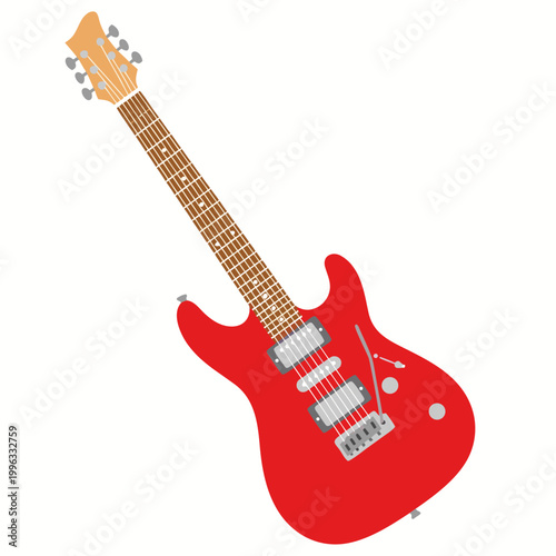Electric guitar instrument angled on plain white background