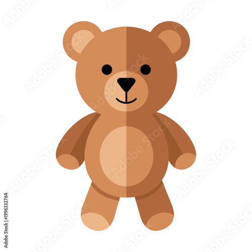 Brown teddy bear standing front view on white background