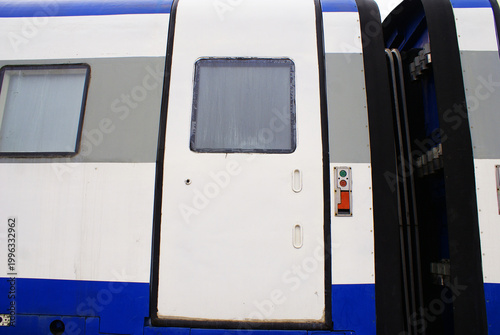 Old brightly painted commuter train. Train. Travel.