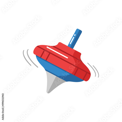 Spinning top toy rotating on white plain background