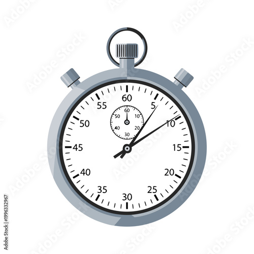 Stopwatch measuring seconds with analog dial on white background