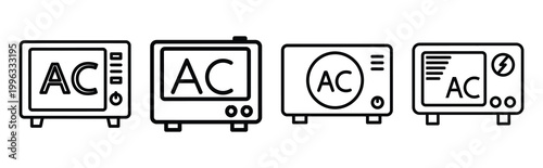 Minimal outline  energy efficient ac icon set in editable stroke style. Air conditioning icon set.