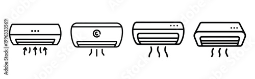 Minimal outline  indoor air circulation icon set in editable stroke style. Air conditioning icon set.