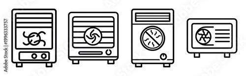 Minimal outline  smart cooling control icon set in editable stroke style. Air conditioning icon set.