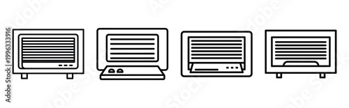 Minimal outline  window ac unit icon set in editable stroke style. Air conditioning icon set.