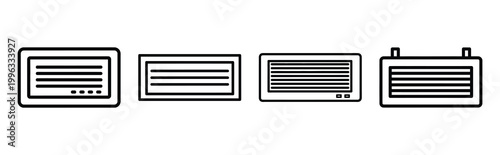 Minimal outline  wall mounted ac icon set in editable stroke style. Air conditioning icon set.