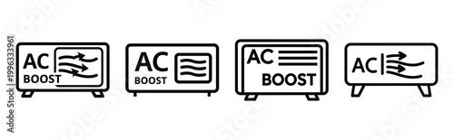 Minimal outline  ac airflow boost icon set in editable stroke style. Air conditioning icon set.