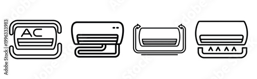 Minimal outline  ac airflow circulation icon set in editable stroke style. Air conditioning icon set.