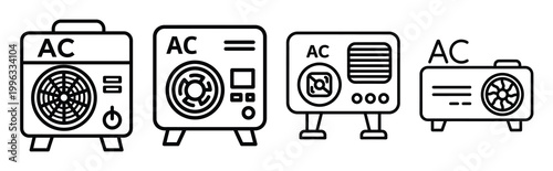 Minimal outline  ac cooling analytics icon set in editable stroke style. Air conditioning icon set.