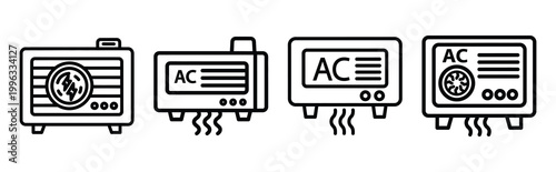 Minimal outline  ac cooling digital icon set in editable stroke style. Air conditioning icon set.