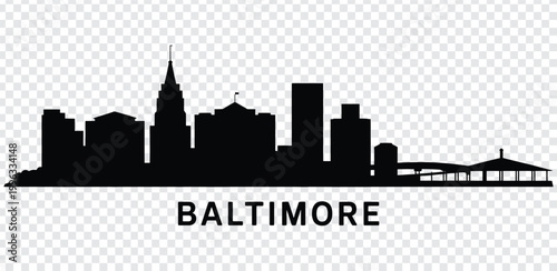 Quadro su tela Black silhouette of baltimore city skyline with prominent buildings and bridge