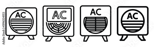 Minimal outline  ac cooling monitoring icon set in editable stroke style. Air conditioning icon set.