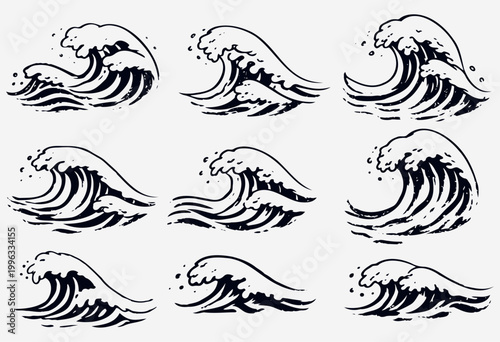 Big ocean wave hand drawn illustration powerful sea surf design