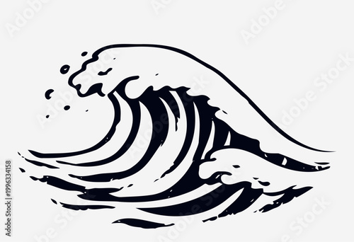 Big ocean wave hand drawn illustration powerful sea surf design