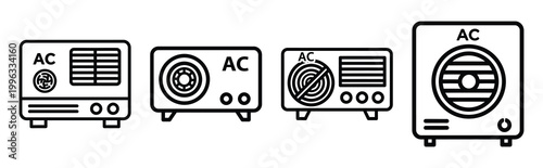 Minimal outline  ac cooling smart icon set in editable stroke style. Air conditioning icon set.
