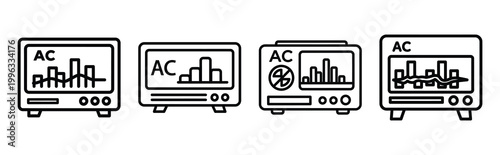 Minimal outline  ac cooling performance icon set in editable stroke style. Air conditioning icon set.