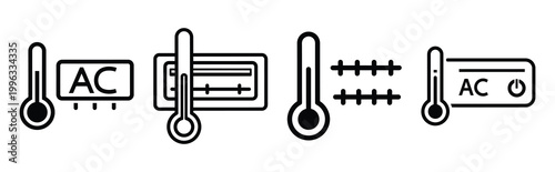 Minimal outline  ac temperature adjustment icon set in editable stroke style. Air conditioning icon set.