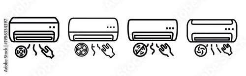 Minimal outline  air conditioner repair icon set in editable stroke style. Air conditioning icon set.