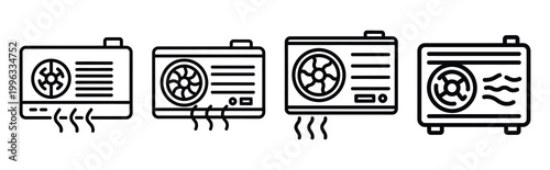 Photos Minimal outline  air cooling technology icon set in editable stroke style