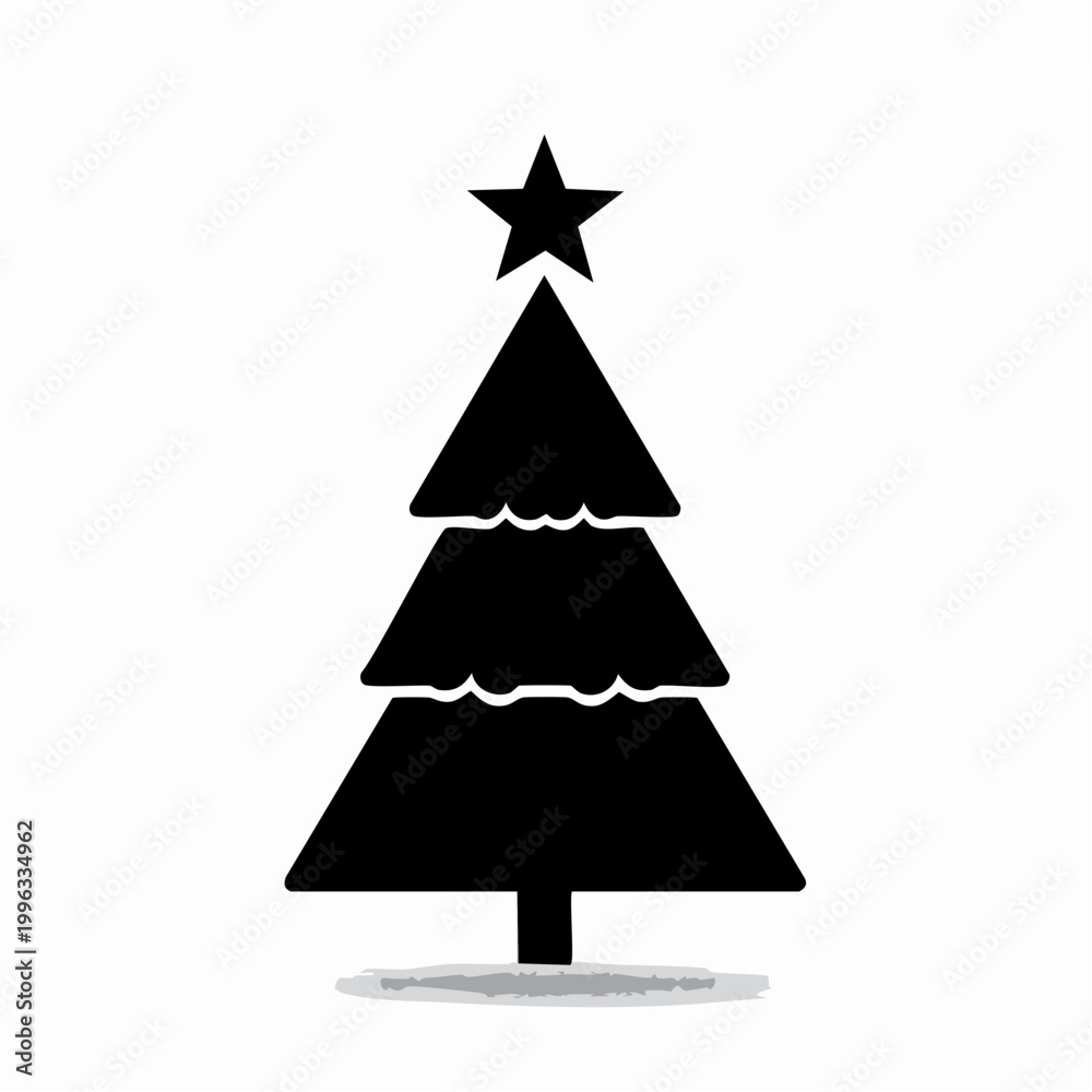 Fototapeta premium A minimalist illustration of a Christmas tree with a star on top stands alone.