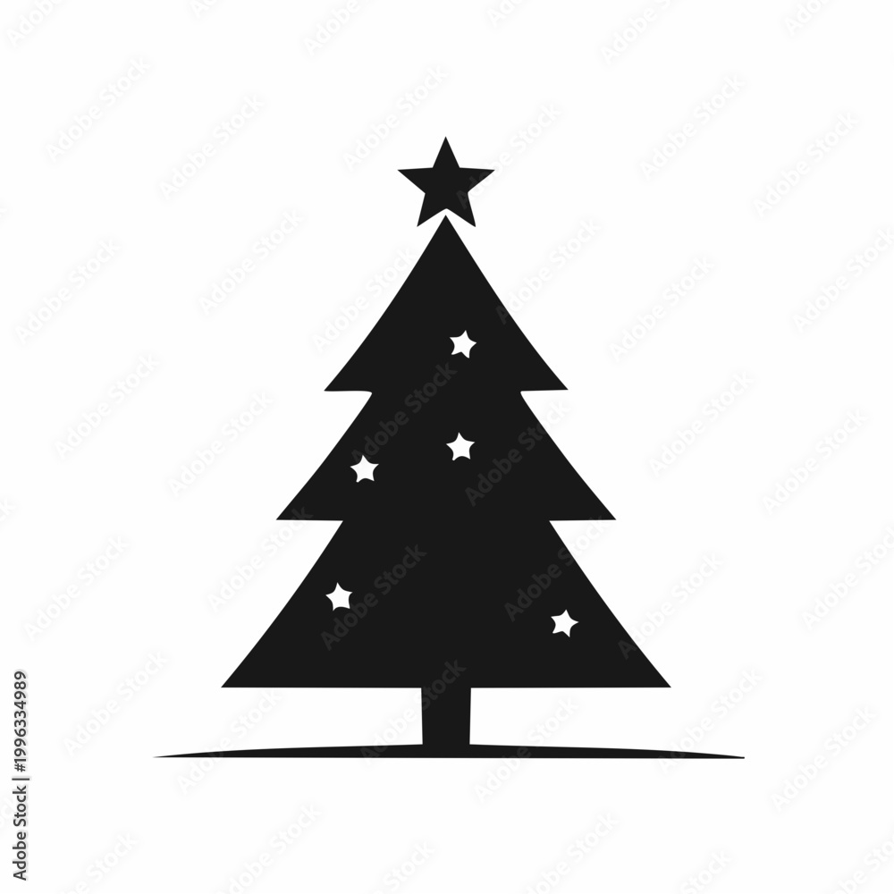 Obraz premium A Christmas tree silhouette with a star on top stands alone in a minimalist environment.