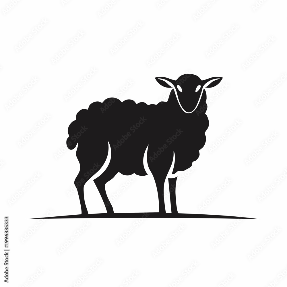 Obraz premium A black silhouette illustration of a sheep standing on a flat surface