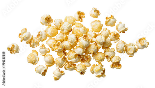 Cuadro en lienzo Golden brown popcorn kernels scattered, isolated on transparent background